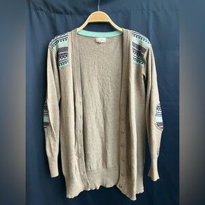 Shrinking Violet knit long-sleeve cardigan, pattern details, elbow patches